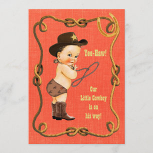 Invitación Pequeño Cowboy Baby Shower Brunette