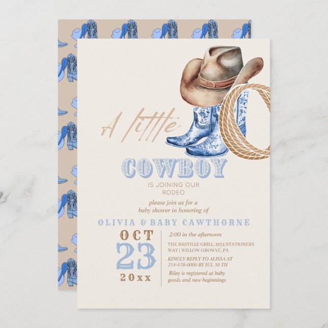 Invitación Pequeño Cowboy Primer Rodeo Bebé ducha (Anverso / Reverso)
