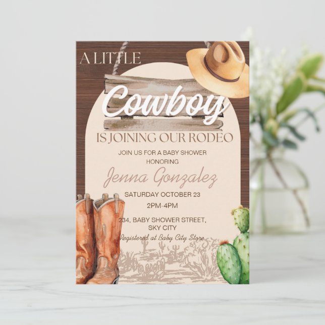Invitación Pequeño Cowboy Western Wild West Rodeo Baby Shower (Anverso de pie)