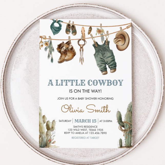 Invitación Pequeño Cowboy Wild West Baby Shower (Wild West Little Cowboy Baby Shower Invitation)