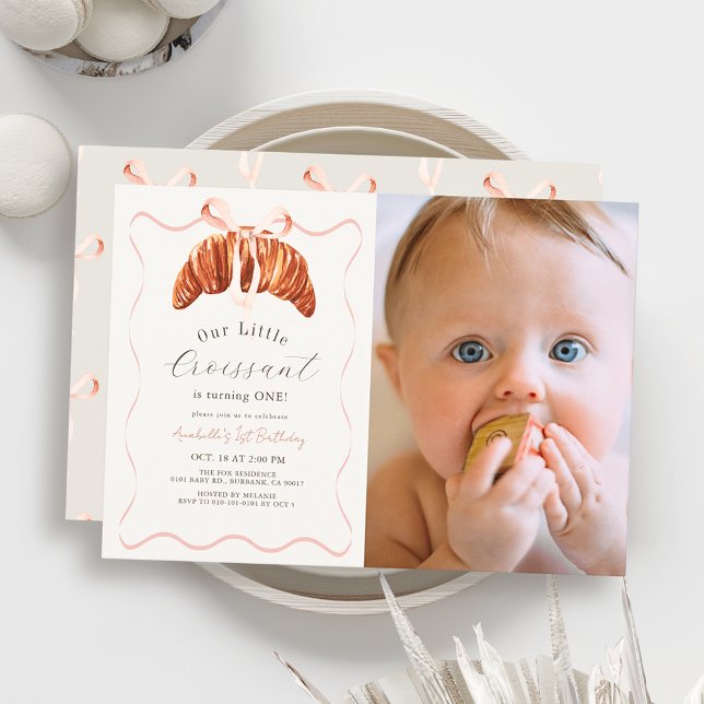 Invitación Pequeño croissant Chica Bow Rosado Foto Primer cum (Subido por el creador)