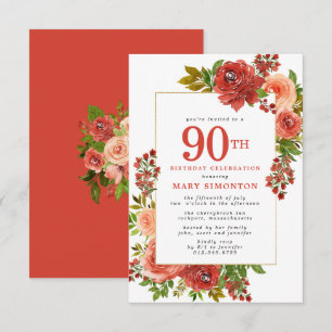 Invitación PEQUEÑO Cumpleaños 90 Burgundy Rojo Coral Rosa