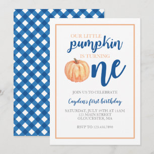 Invitación Pequeño cumpleaños azul de otoño de calabaza
