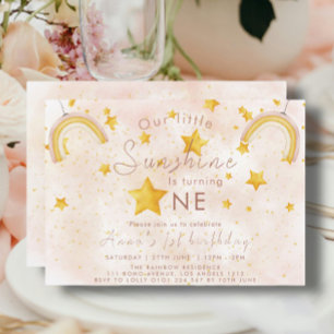 Invitación Pequeño Cumpleaños Boho Arcoíris Estrella Dorada