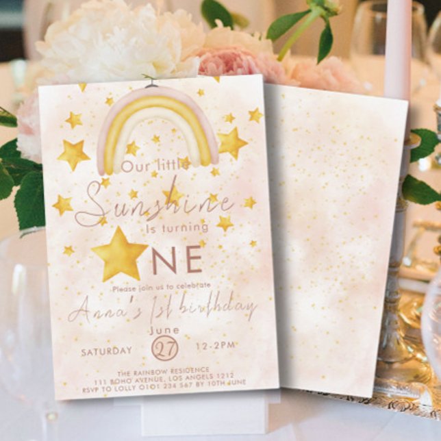 Invitación Pequeño Cumpleaños Boho Arcoíris Estrella Dorada S (Subido por el creador)
