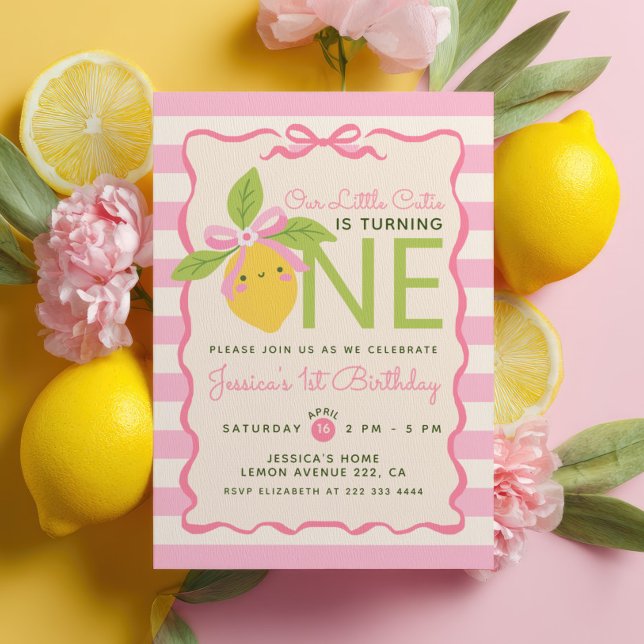 Invitación Pequeño Cumpleaños de Fruta de Limón Rosa 1er Part (Subido por el creador)