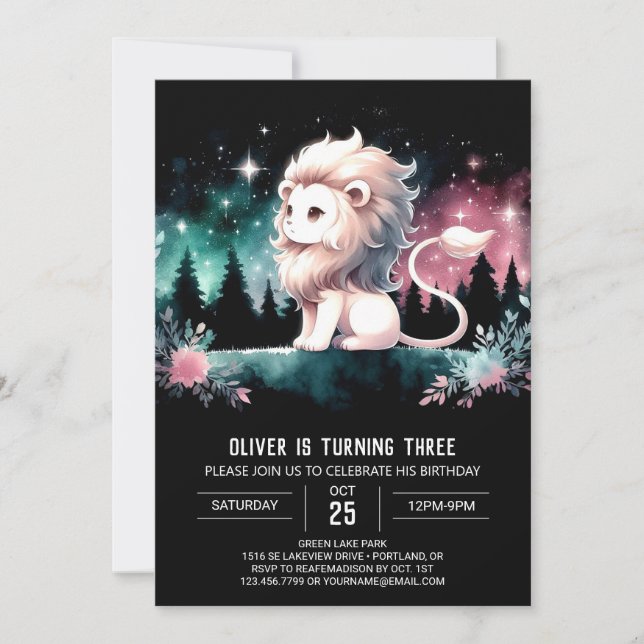 Invitación Pequeño cumpleaños de león mágico (Anverso)