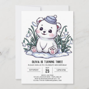 Invitación Pequeño cumpleaños digital de oso polar de inviern