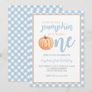 Invitación Pequeño Cumpleaños Primero Otoño Azul Pastel Calab