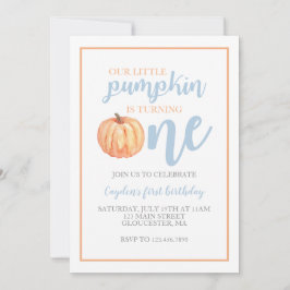 Invitación Pequeño Cumpleaños Primero Otoño Azul Pastel Calab