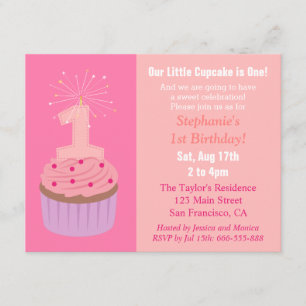 Invitación Pequeño Cupcake Cumple Uno, Primera Fiesta de Cump