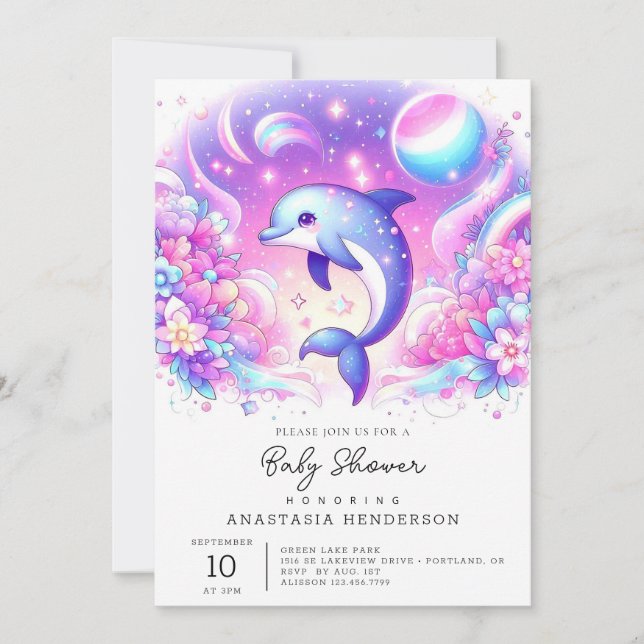 Invitación Pequeño delfín mágico Baby Shower (Anverso)