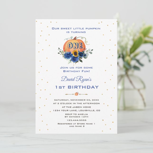 Invitación Pequeño Día de Acción de Gracias Floral de Calabaz (Anverso de pie)