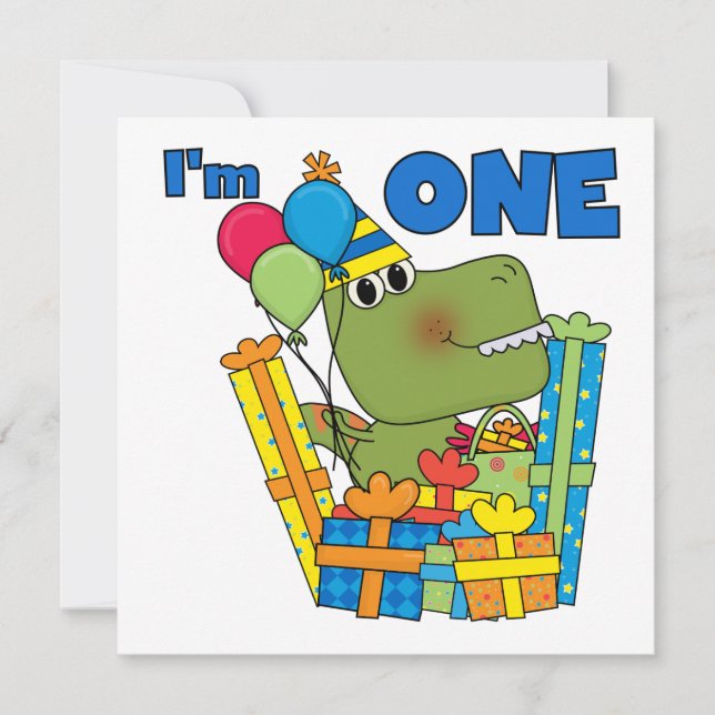Invitación Pequeño Dino Primer Cumpleaños camisetas y regalos (Anverso)