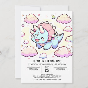 Invitación Pequeño Dinosaurio Adorable Primer Cumpleaños