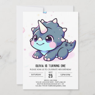 Invitación Pequeño Dinosaurio Dreamy 1er cumpleaños