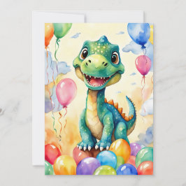 Invitación Pequeño dinosaurio lindo con muchos globos de colo