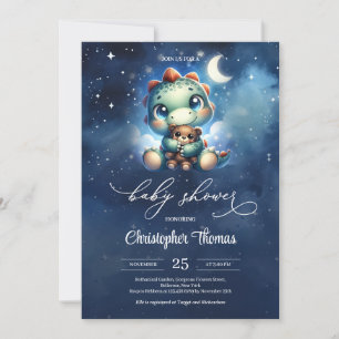 Invitación Pequeño dinosaurio lindo en el cielo estrellado