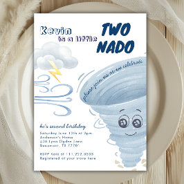 Invitación Pequeño Dos Nado Cute Tornado 2do Cumpleaños Niño 