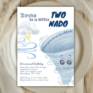 Invitación Pequeño Dos Nado Cute Tornado 2do Cumpleaños Niño 