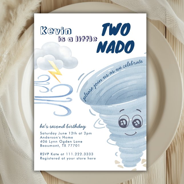 Invitación Pequeño Dos Nado Cute Tornado 2do Cumpleaños Niño  (Subido por el creador)