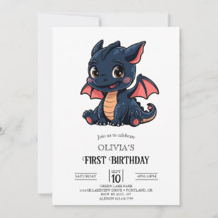 Invitación Pequeño Dragón Digital Fantasía Primer Cumpleaños
