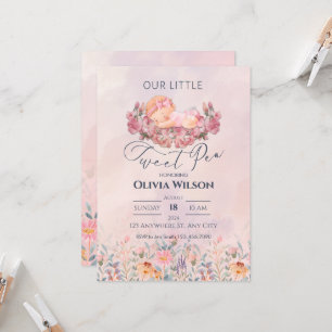 Invitación Pequeño dulce   Baby Shower De Flores Rosa Cutas