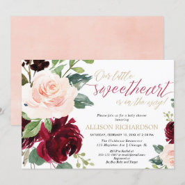 Invitación Pequeño dulce dorado burdeos ducha bebé