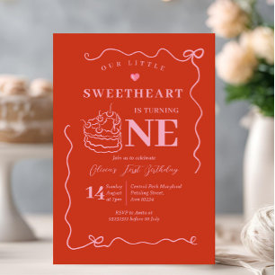 Invitación Pequeño dulce rosado de pastel rojo que se vuelve