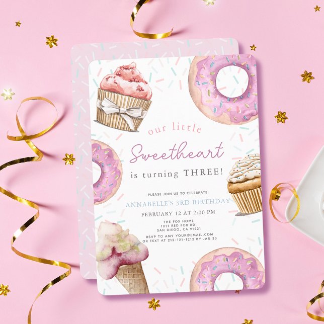 Invitación Pequeño dulce rosado y cumpleaños de donut (Subido por el creador)