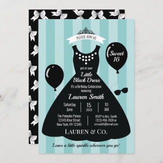 Invitación Pequeño dulce vestido negro 16 cumpleaños