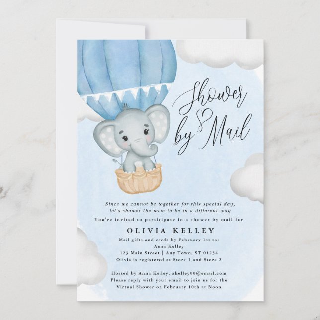 Invitación Pequeño Elefante Azul de cacahuete por correo (Anverso)