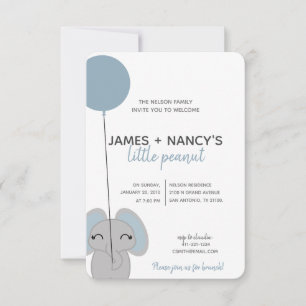 Invitación pequeño elefante azul de maní BABY SHOWER
