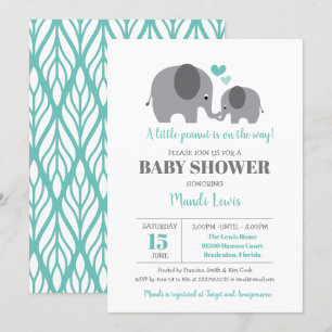 Invitación Pequeño elefante de cacahuate Verde azulado Baby S