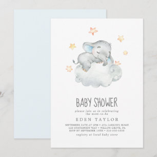 Invitación Pequeño elefante durmiente Baby Shower