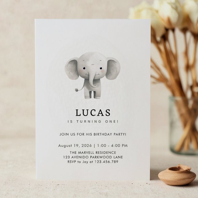 Invitación Pequeño elefante lindo primer cumpleaños (Subido por el creador)