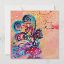 Invitación PEQUEÑO ELF DE HONGOS, rosa destello dorado amaril