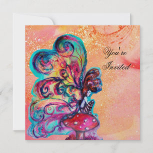 Invitación PEQUEÑO ELF DE HONGOS, rosa destello dorado amaril