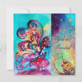 Invitación PEQUEÑO ELF DE MUSHROOMS, brillo azul rosa verde