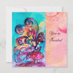 Invitación PEQUEÑO ELF DE MUSHROOMS ,brillo azul rosado