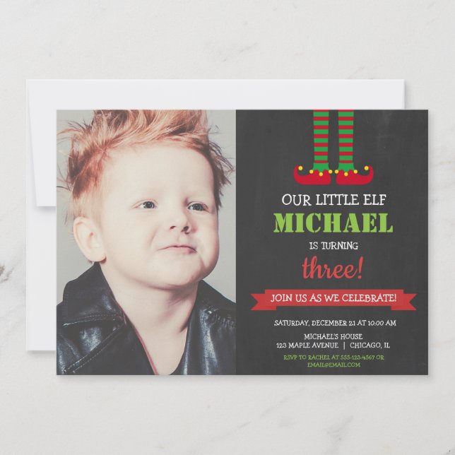 Invitación Pequeño Elf Navidades lindos Fotos del cumpleaños (Anverso)