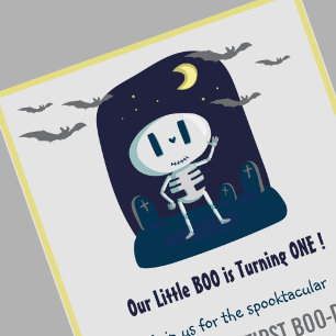 Invitación Pequeño esqueleto Boo Lindo Halloween Cumpleaños 1