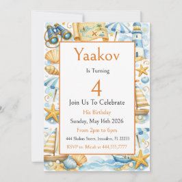 Invitación Pequeño Explorador Costero Cumpleaños 4 Años Para 