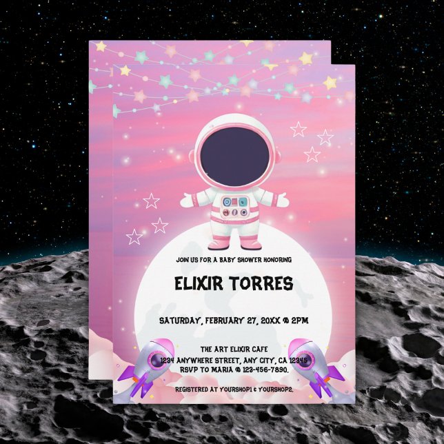Invitación Pequeño Explorador del espacio exterior rosa Baby  (Subido por el creador)