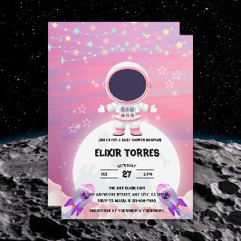 Invitación Pequeño Explorador del espacio exterior rosa Baby 