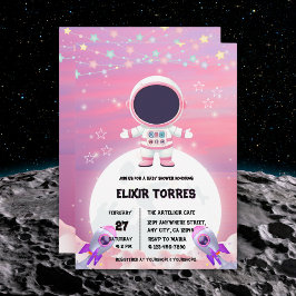 Invitación Pequeño Explorador del espacio exterior rosa Baby 