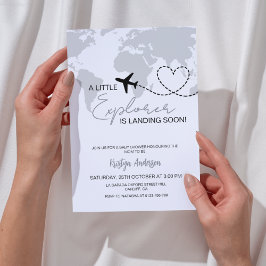 Invitación Pequeño Explorador lanza pronto Baby Shower gris