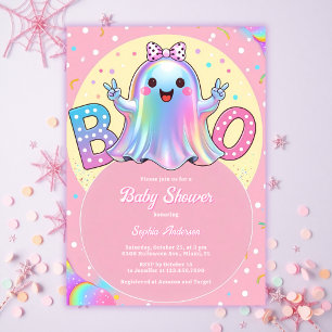 Invitación Pequeño fantasma Chica Halloween rosa lindo Baby S