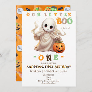 Invitación Pequeño fantasma de Boo Halloween cualquier edad p