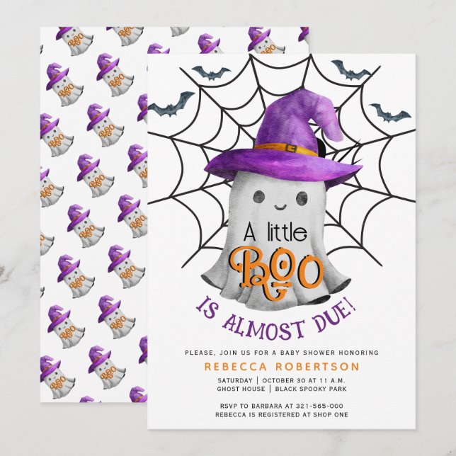 Invitación Pequeño fantasma de BOO y ducha de bebé de Hallowe (Anverso / Reverso)